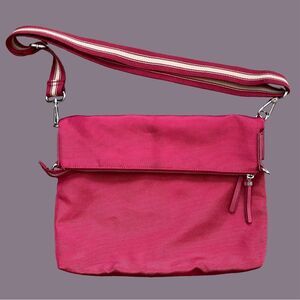 Esprit Crossbody Bag Flap Fold Over Zip Top Adjustable Strap Red